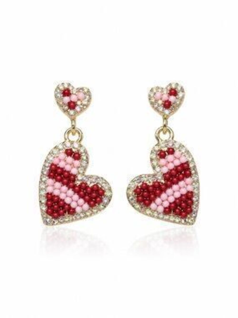 Gold-Tone Red Beaded Heart Drop Earrings